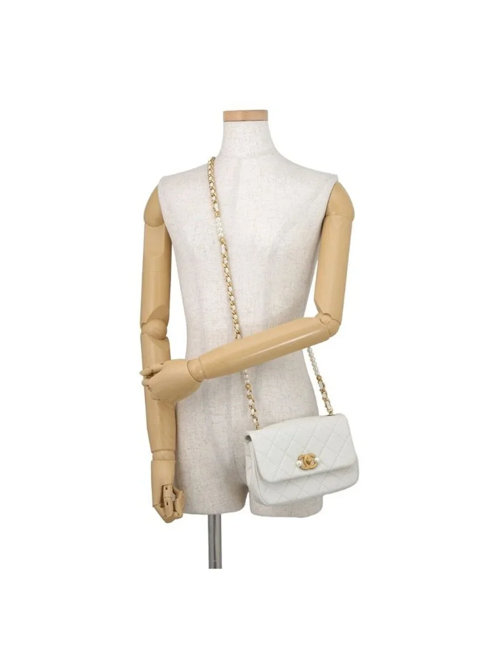 Chanel Chain Shoulder Bag Quilted CC Logo Lambskin White